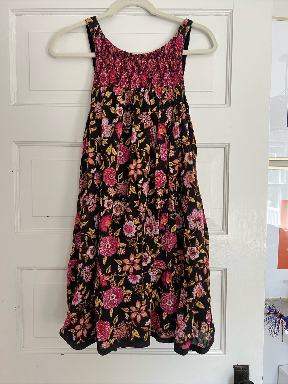 Free People Black Dress with Pink and Gold Floral Smocking